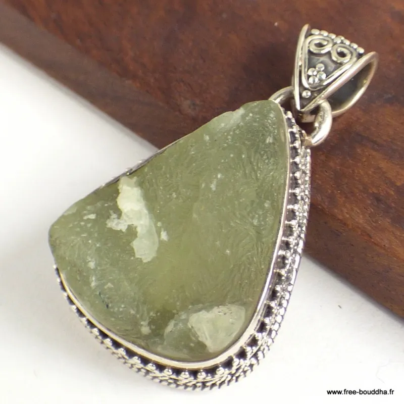 Pendentif Préhnite brute style vintage - Pendentifs pierres naturelles