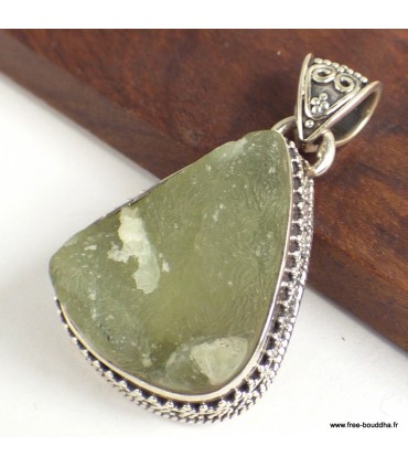 Pendentif Préhnite brute vintage – Argent 925 authentique