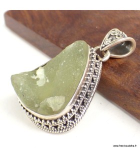 Pendentif Préhnite brute vintage – Argent 925 authentique