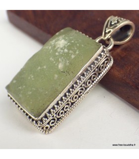 Pendentif Préhnite authentique brute style ancien argent 925 poinçonné