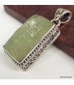 Pendentif Préhnite authentique brute style ancien argent 925 poinçonné