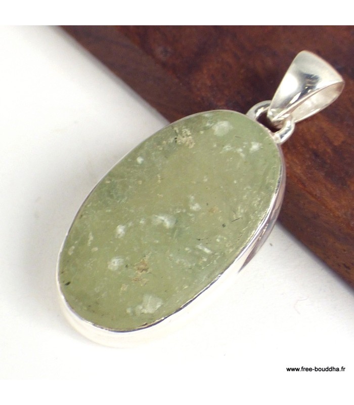 Pendentif Préhnite véritable non polie en Argent 925 certifié
