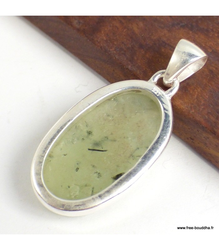 Pendentif Préhnite véritable non polie en Argent 925 certifié