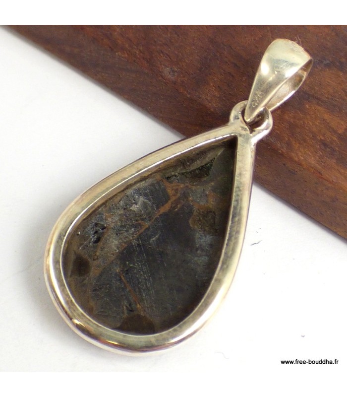 Pendentif en onyx Noir cuivré véritable – Argent 925 poinçonné