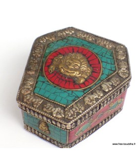 Boîte à bijoux Mahakala tibétaine en pierres naturelles