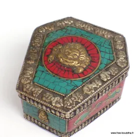 Boîte à bijoux tibétaine Mahakala pierres naturelles - Artisanat tibétain bouddhiste