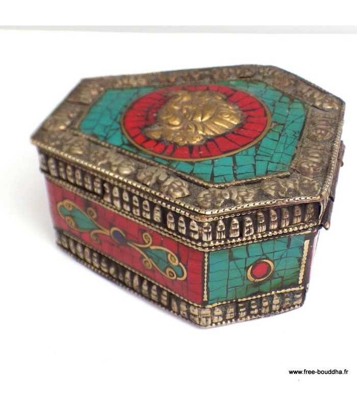 Boîte à bijoux Mahakala tibétaine en pierres naturelles