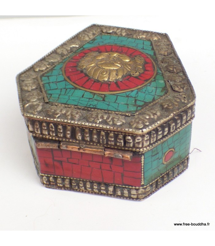 Boîte à bijoux Mahakala tibétaine en pierres naturelles