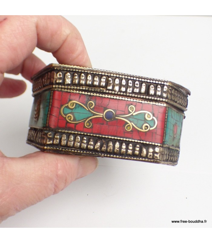 Boîte à bijoux Mahakala tibétaine en pierres naturelles