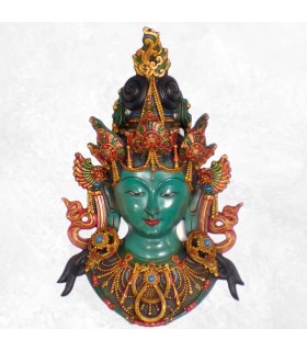 Grand Masque Tara Verte mural en résine 43 cm