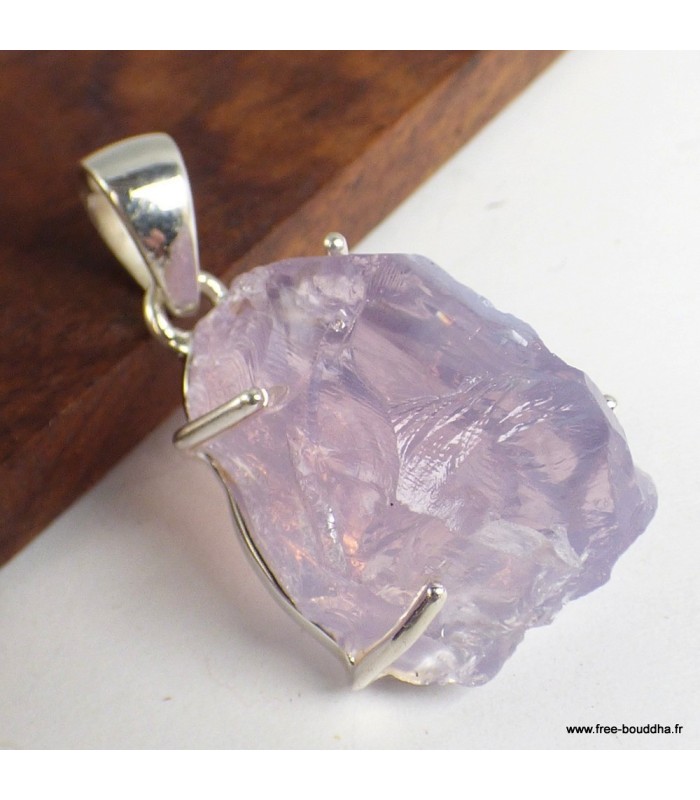 Pendentif Quartz Lavande argent 925 serti griffes