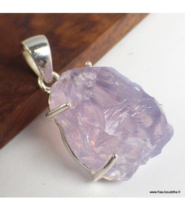 Pendentif Quartz Lavande argent 925 serti griffes