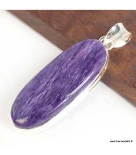 Pendentif Charoïte véritable argent 925 oval allongé