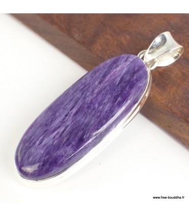 Pendentif Charoïte véritable argent 925 oval allongé
