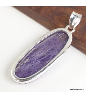 Pendentif Charoïte véritable argent 925 oval allongé