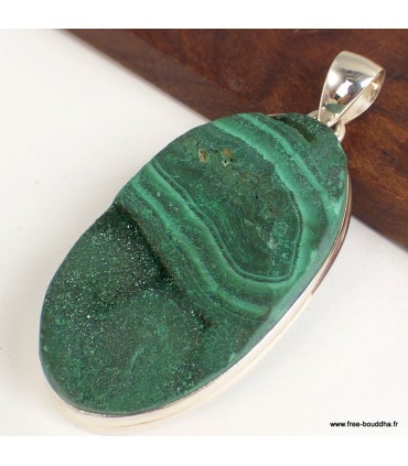 Pendentif Malachite brute – Grand modèle argent 925 certifié