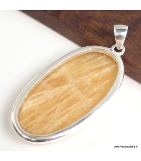 Agate Jaune – Long pendentif ovale en argent 925 avec certificat