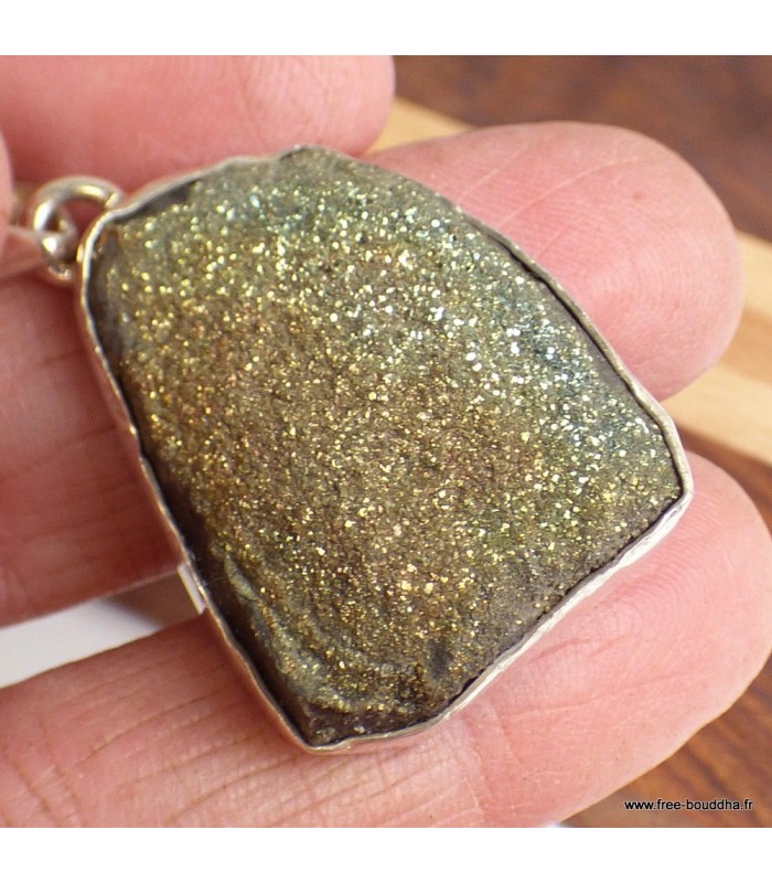 Pendentif en Pyrite véritable – Argent 925 poinçonné