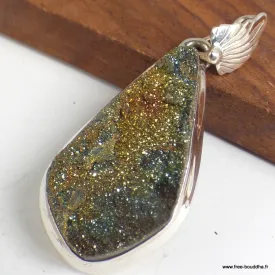 Pendentif Pyrite arc-en-ciel bélière feuille - Pendentifs pierres naturelles