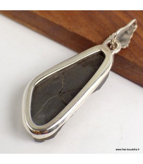 Pendentif Pyrite arc-en-ciel véritable argent 925 kaki cuivre