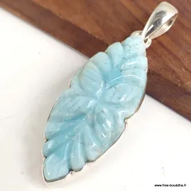 RARE pendentif Larimar sculpté main - Pendentifs pierres naturelles