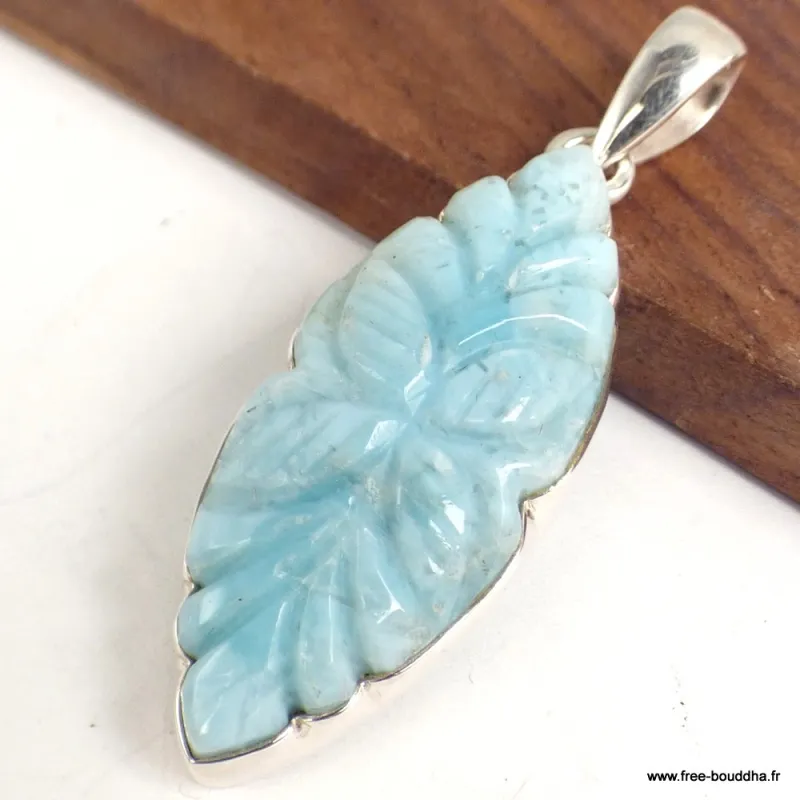 RARE pendentif Larimar sculpté main - Pendentifs pierres naturelles