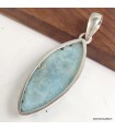 Pendentif Larimar sculpté main argent 925, pièce unique fleur artisanale