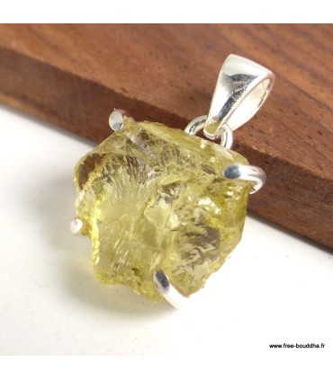 Pendentif Quartz Citron véritable brut asymétrique argent 925