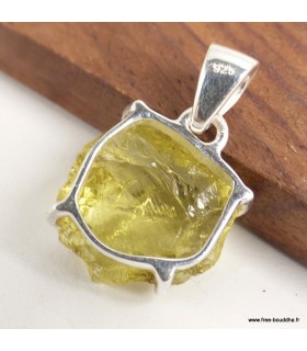Pendentif Quartz Citron véritable brut asymétrique argent 925