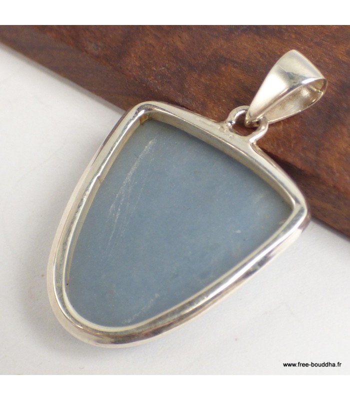 Pendentif angélite bleue semi-ovale en argent 925 certifié