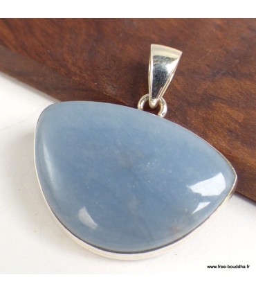 Pendentif angélite bleue semi-rond en argent 925 certifié
