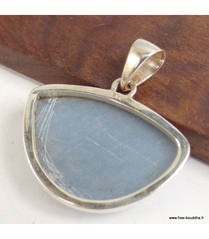 Pendentif angélite bleue semi-rond en argent 925 certifié