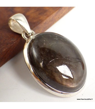 Pendentif Saphir doré véritable argent 925 oval naturel