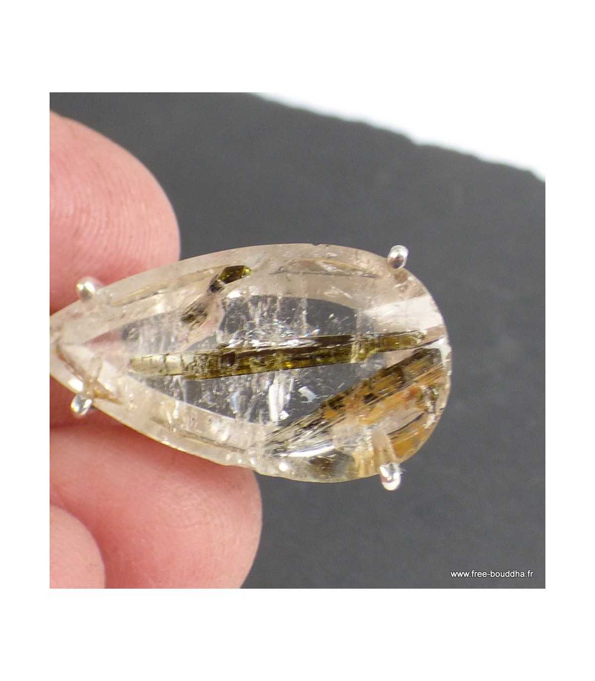 Pendentif En Quartz épidote Naturel - Cabochon De 29 Carats, Provenance Chine, Neuf Avec étiquettes