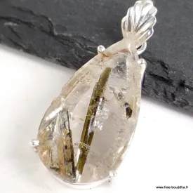 Pendentif Epidote sur Quartz forme goutte - Pendentifs pierres naturelles