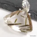 Pendentif Epidote sur Quartz bélière feuille - Pendentifs pierres naturelles