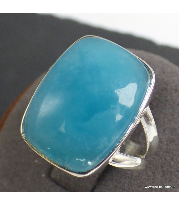 Bague Smithsonite bleue véritable rectangulaire argent 925 taille 59