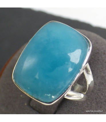 Bague Smithsonite bleue véritable rectangulaire argent 925 taille 59
