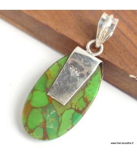 Pendentif Turquoise verte cuivrée grappe et Argent 925