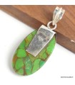 Pendentif Turquoise verte cuivrée grappe et Argent 925