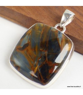 Pendentif Pietersite véritable gris fauve monté en Argent 925