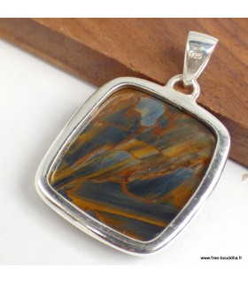 Pendentif Pietersite véritable gris fauve monté en Argent 925