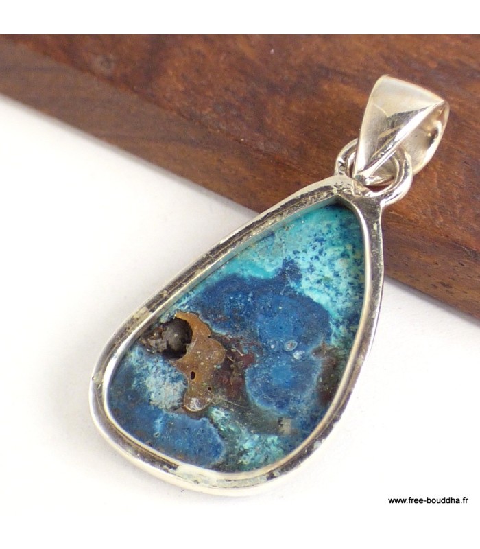 Pendentif Shattuckite authentique d’Arizona forme libre Argent 925
