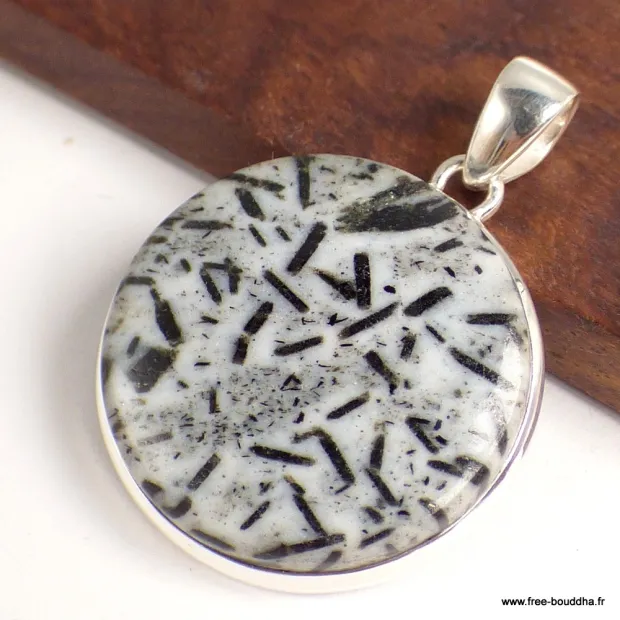 Pendentif rond en Hornblende - Pendentifs pierres naturelles