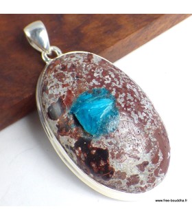 Pendentif Cavansite sur roche-mère rond – Argent 925 authentique