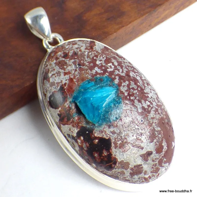 Cristal de Cavansite sur roche-mère - Pendentifs pierres naturelles