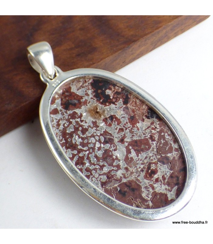 Pendentif Cavansite sur roche-mère rond – Argent 925 authentique