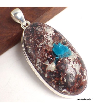 Gros pendentif Cavansite véritable argent 925 avec certificat