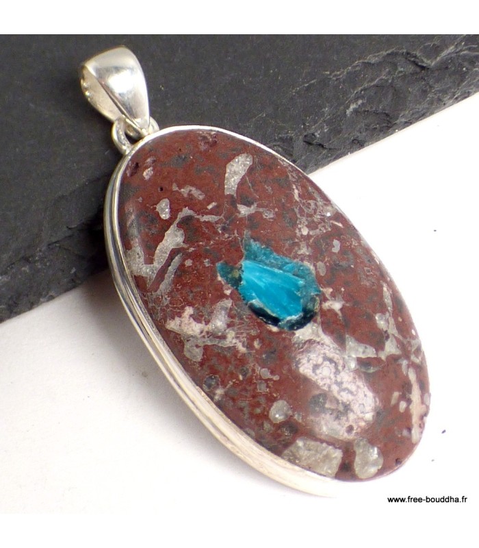 Pendentif Cavansite certifié sur roche-mère argent 925 poinçonné
