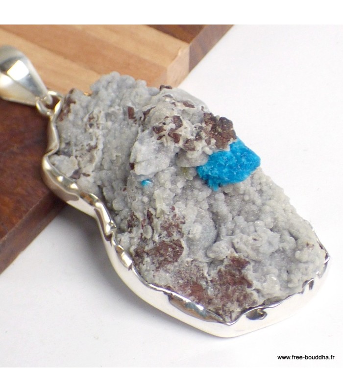 Pendentif Cavansite sur roche-mère très gros authentique et Argent 925